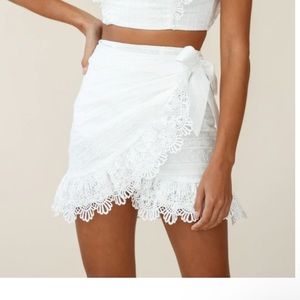 Selfie Leslie Sonnet Lace Trim Wrap Skirt White